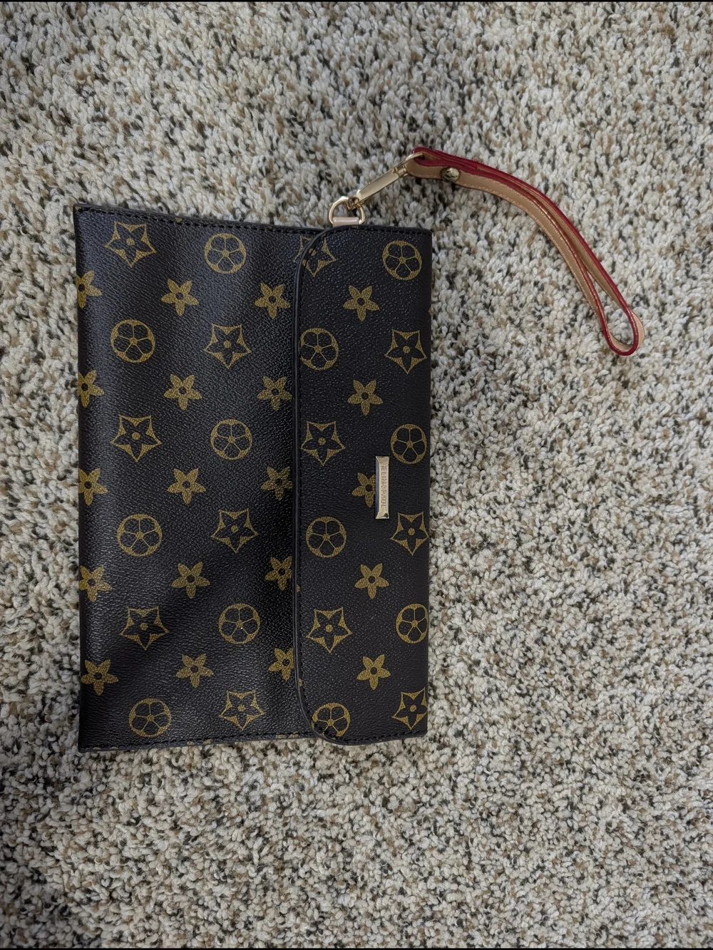 Brown and Gold Monogram Wristlet Clutch